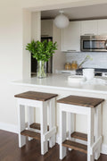 THE LONGHORN BARSTOOLS - Farmhouse White & Walnut Barstools