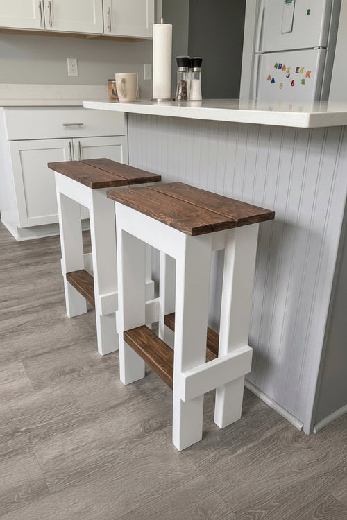 THE LONGHORN BARSTOOLS - Farmhouse White & Walnut Barstools