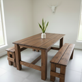 THE HOWDY - Farmhouse White & Walnut 3-Piece Indoor/Outdoor Bench Table Dining Set
