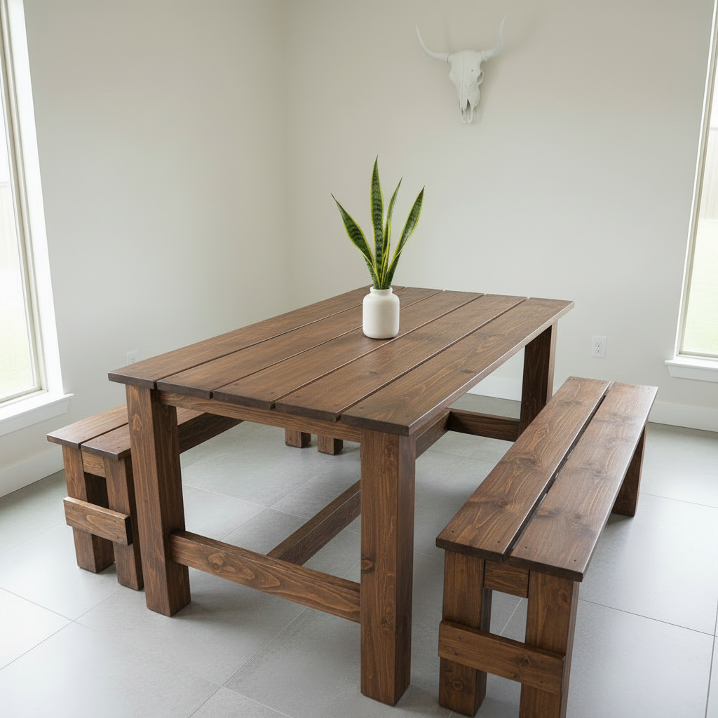THE BLACK HOWDY - Farmhouse Black & Walnut 3-Piece Indoor/Outdoor Bench Table Dining Set