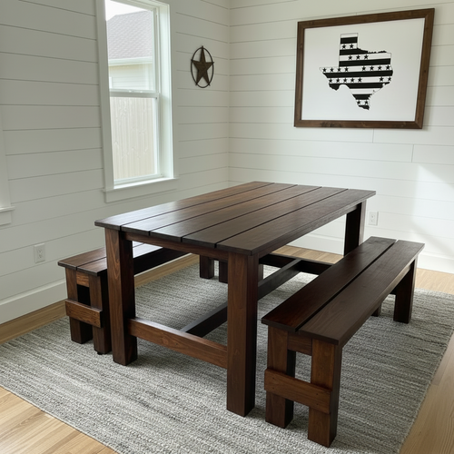 THE BLACK HOWDY - Farmhouse Black & Walnut 3-Piece Indoor/Outdoor Bench Table Dining Set