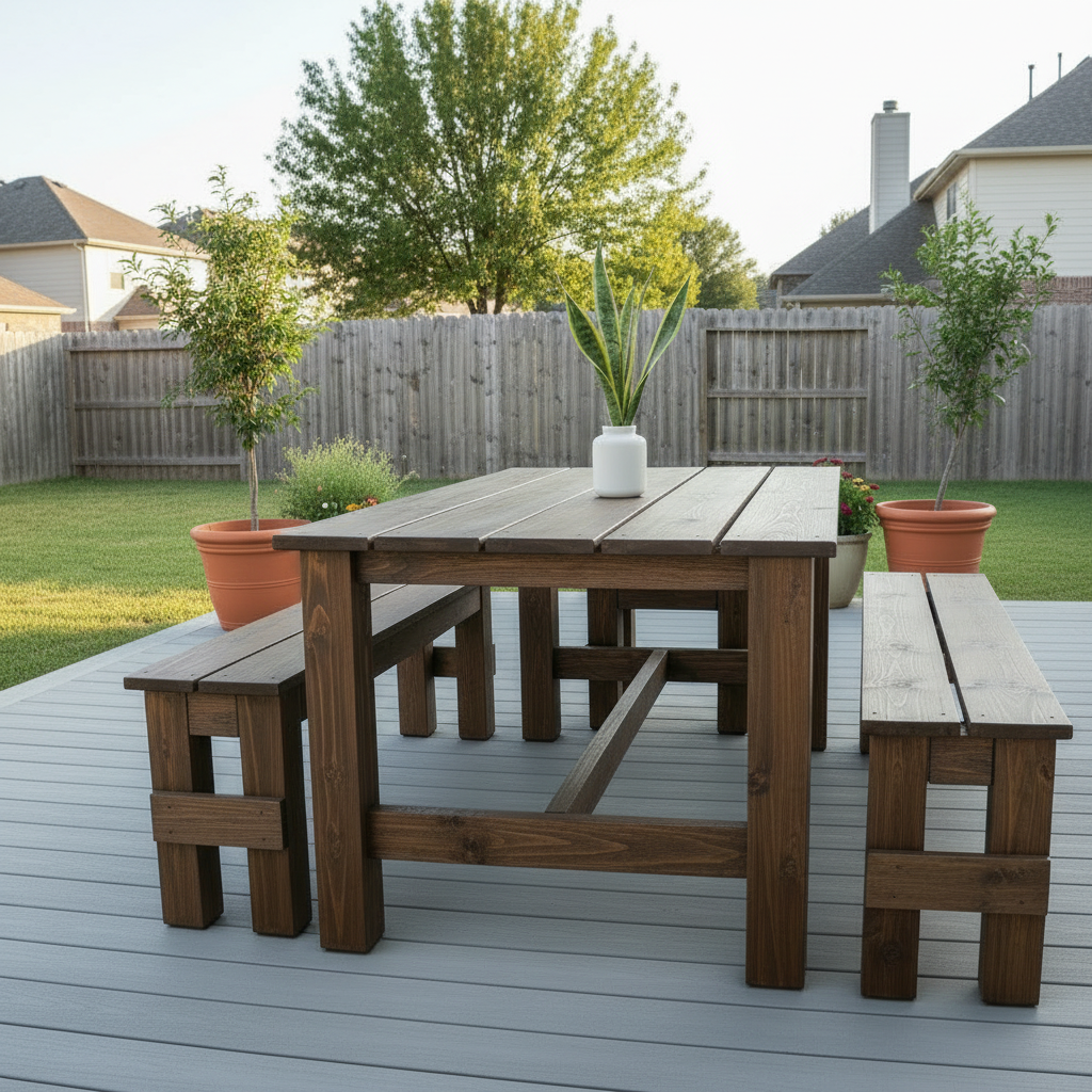 THE COUNTRY WALNUT - Farmhouse Walnut 3-Piece Outdoor Bench Table Dining Set