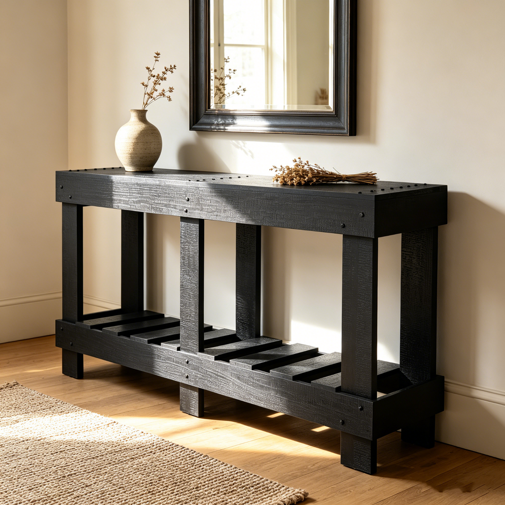 THE DARK RUSTIC - Solid Wood Console Table Farmhouse Entryway Sofa Table Shelf Living Room TV Stand