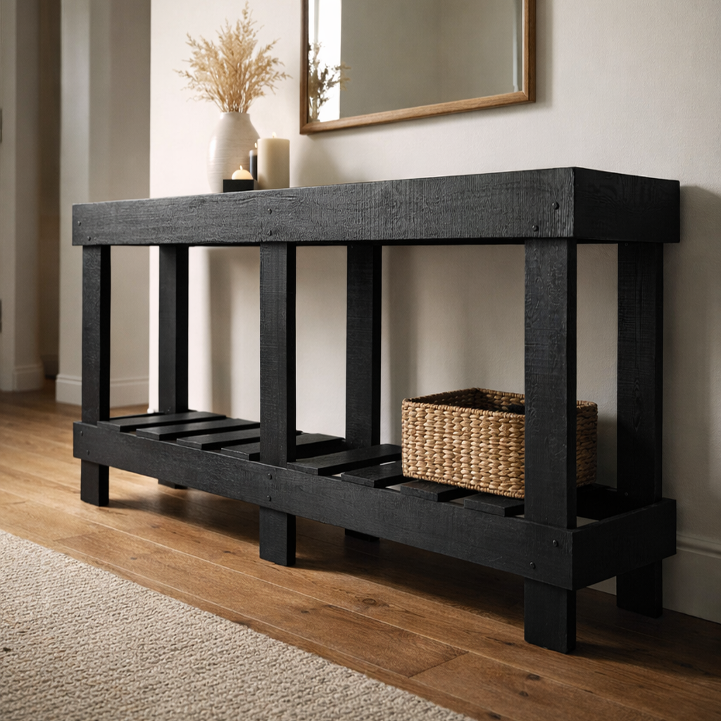 THE DARK RUSTIC - Solid Wood Console Table Farmhouse Entryway Sofa Table Shelf Living Room TV Stand