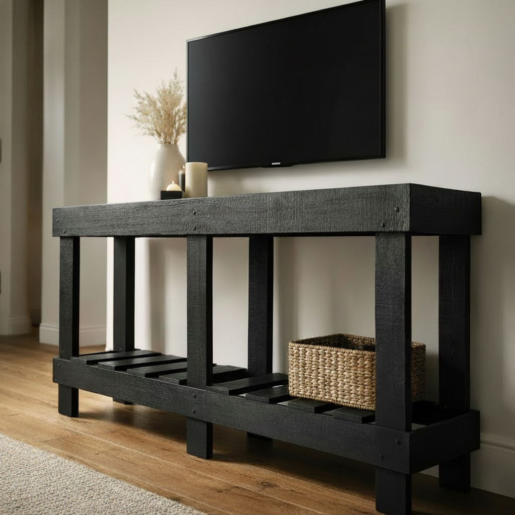 THE DARK RUSTIC - Solid Wood Console Table Farmhouse Entryway Sofa Table Shelf Living Room TV Stand