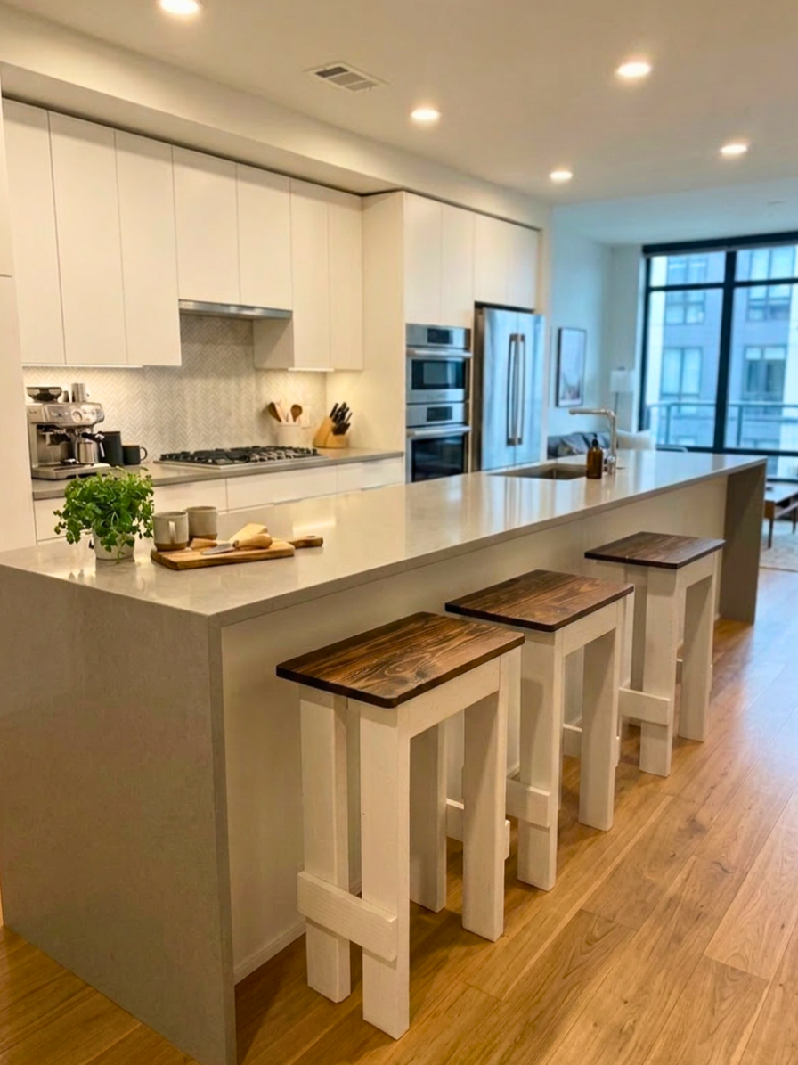 THE LONGHORN BARSTOOLS - Farmhouse White & Walnut Barstools